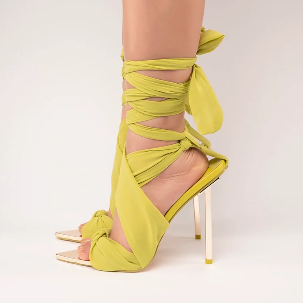Lace-Up High Heel Sandals in yellow